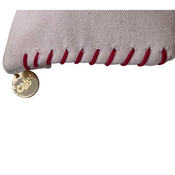 Chloé Parfum Canvas Coin Purse Makeup Case Gold Charm Red Stitching Chic Travel - Picture 2 of 12